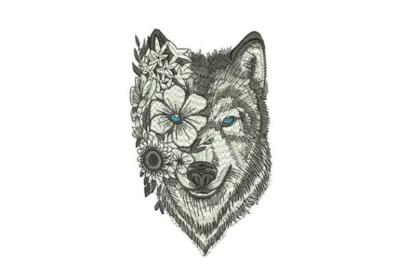 Floral Wolf Embroidery Design